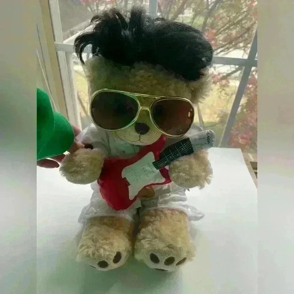Build A Bear Elvis Presley Outfit White Jumpsuit Guitar Wig With Box And Cert. - Picture 1 of 12
